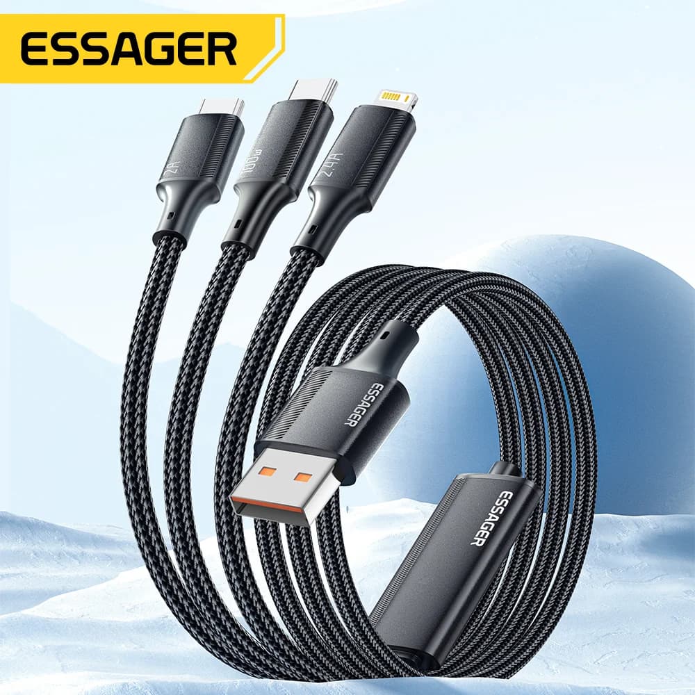 100W 3'ü Bir Arada USB-C to Lightning Şarj Kablosu