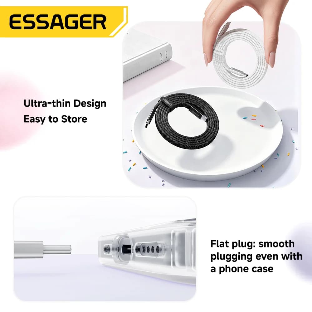 100W İnce USB-C'den USB-C'ye PD Hızlı Şarj Kablosu