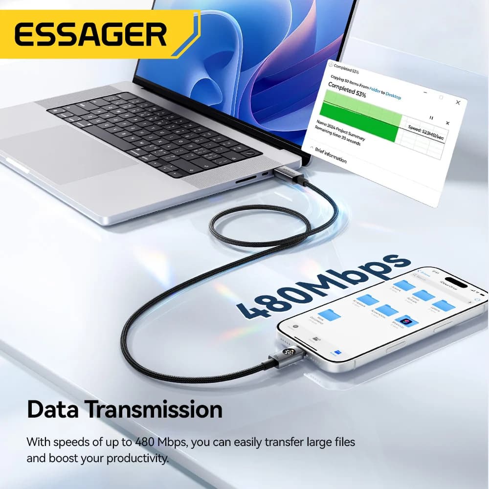 Dijital Ekranlı 100W USB-C'den USB-C'ye Kablo