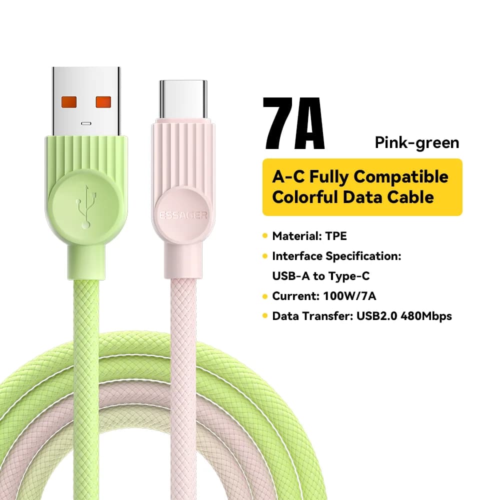 60W Renkli USB-C to USB-C Hızlı Şarj Kablosu