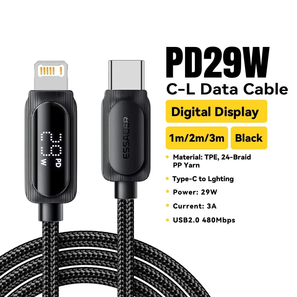 Dijital Ekranlı 29W USB-C to Lightning Kablo