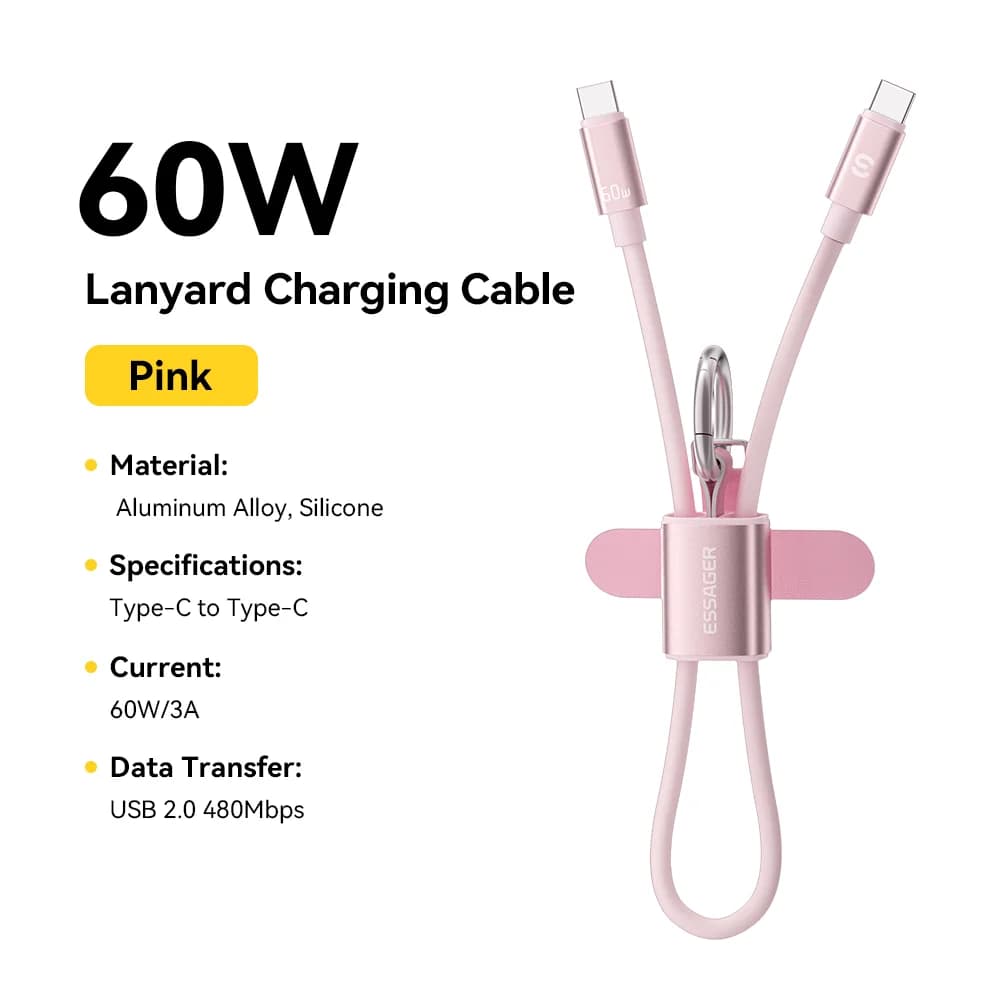 60W Kısa USB-C to USB-C Askılı Kablo