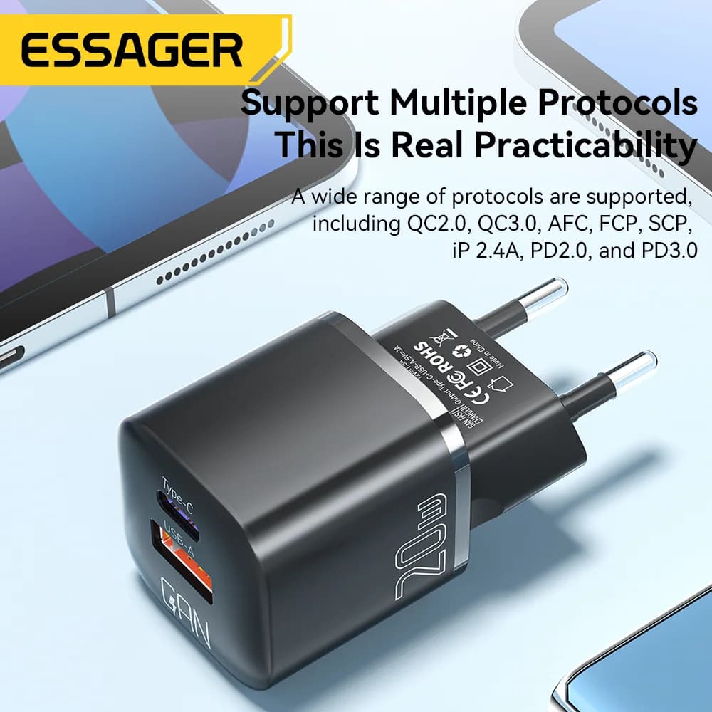 20W GaN USB-C PD Duvar Prizi Hızlı Şarj Adaptörü