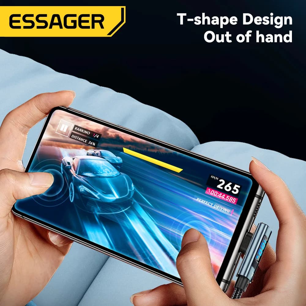 Dijital Ekranlı 7A 100W Açılı USB-C Kablosu