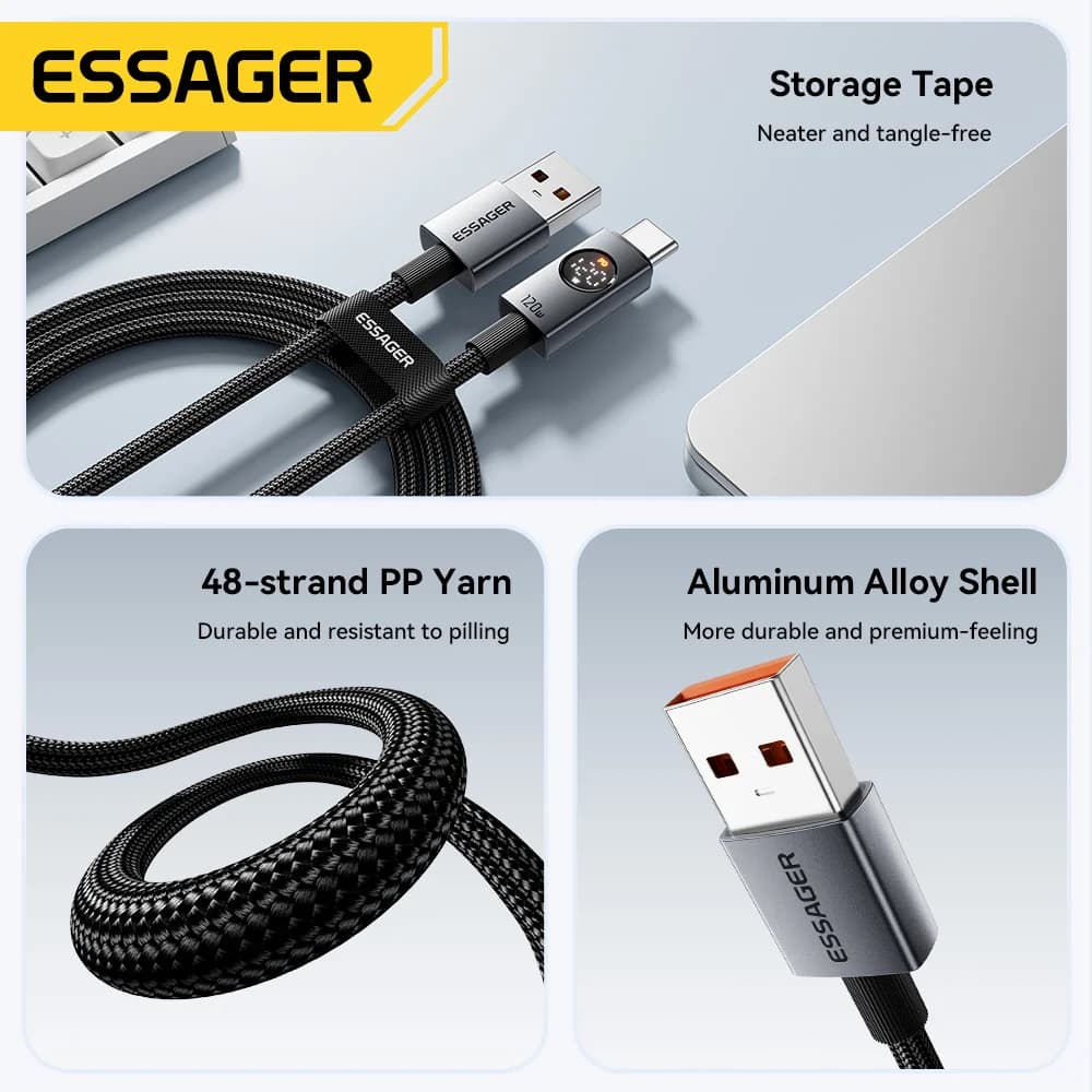 120W 6A USB-A to USB-C Süper Hızlı Şarj Kablosu