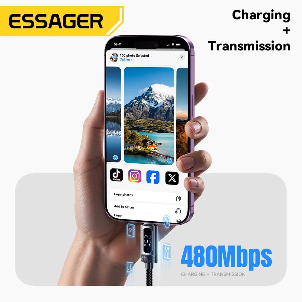 Dijital Ekranlı USB-C to Lightning Kablo, 29W PD