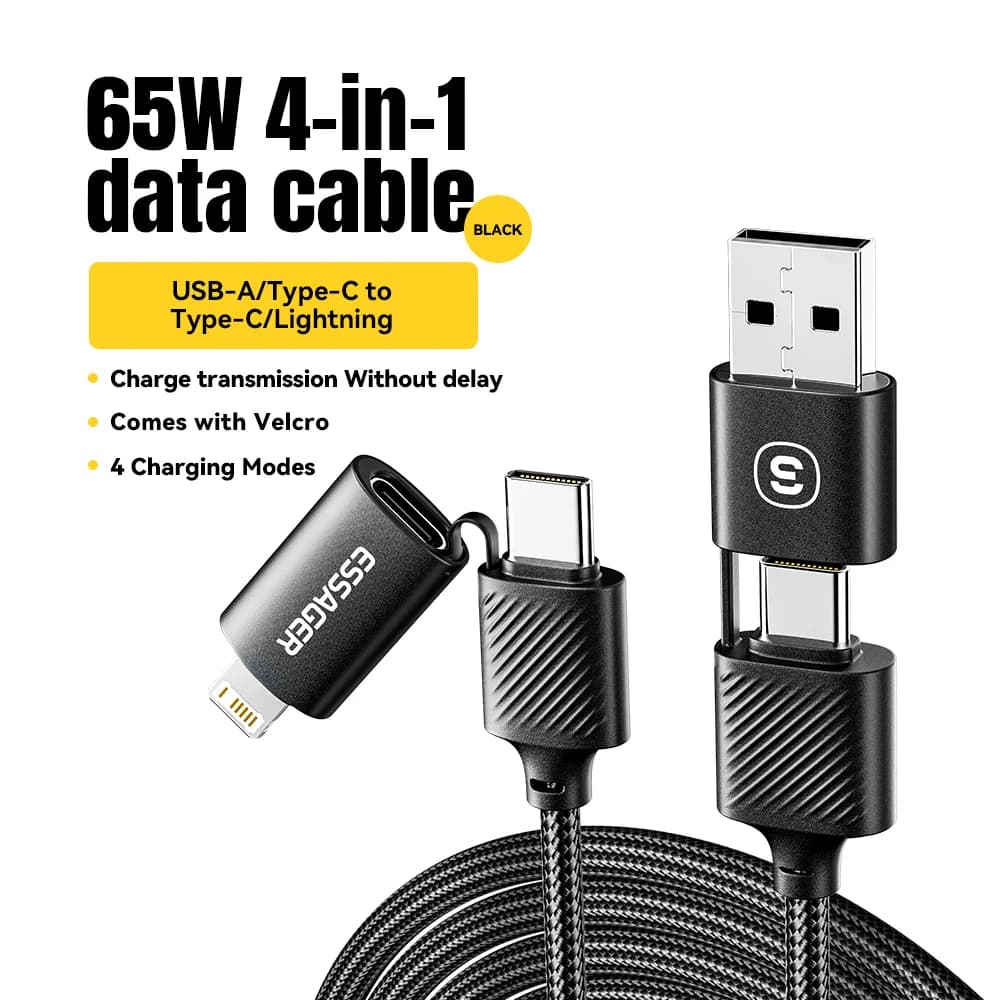 4'ü 1 Arada USB-C Kablosu, 65W PD Hızlı Şarj