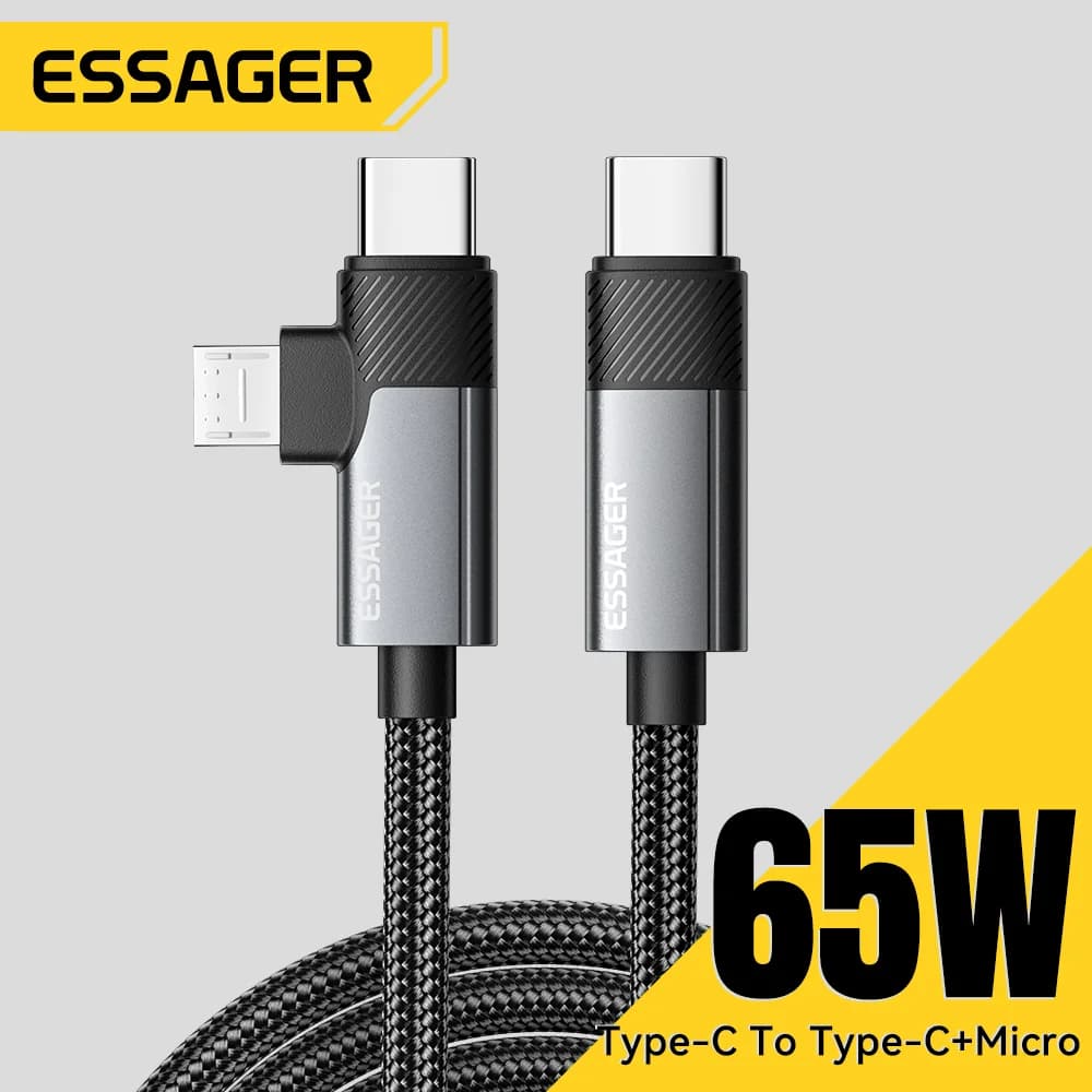 2'si 1 Arada 65W PD Hızlı Şarj Kablosu Type-C/USB-A'dan Micro'ya
