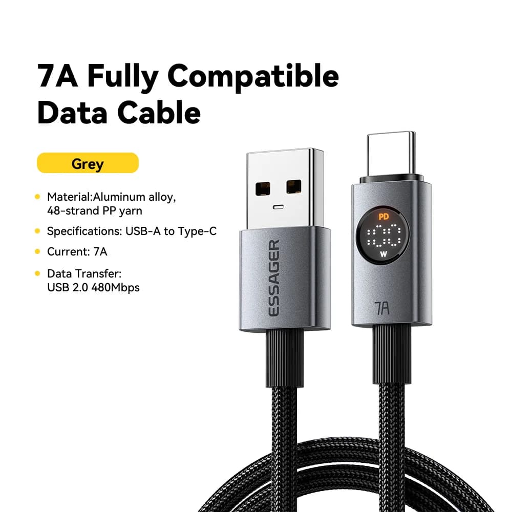 Dijital Ekranlı 7A 100W USB-C Kablo