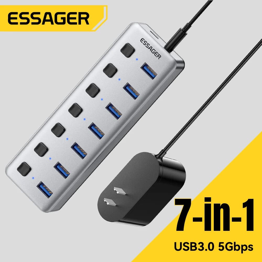 24W Güç Adaptörlü 7 Portlu USB 3.0 Hub