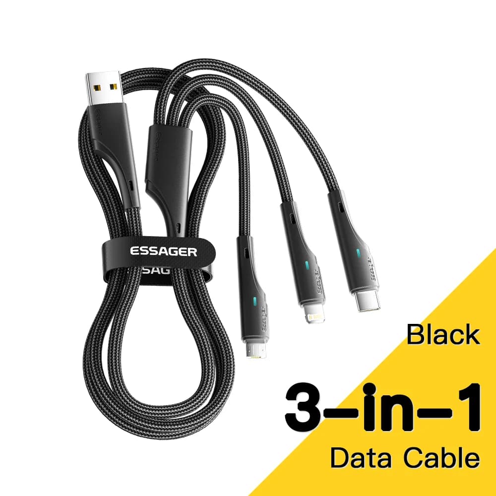 3'ü 1 Arada Çoklu Şarj Kablosu USB-C Micro USB Lightning