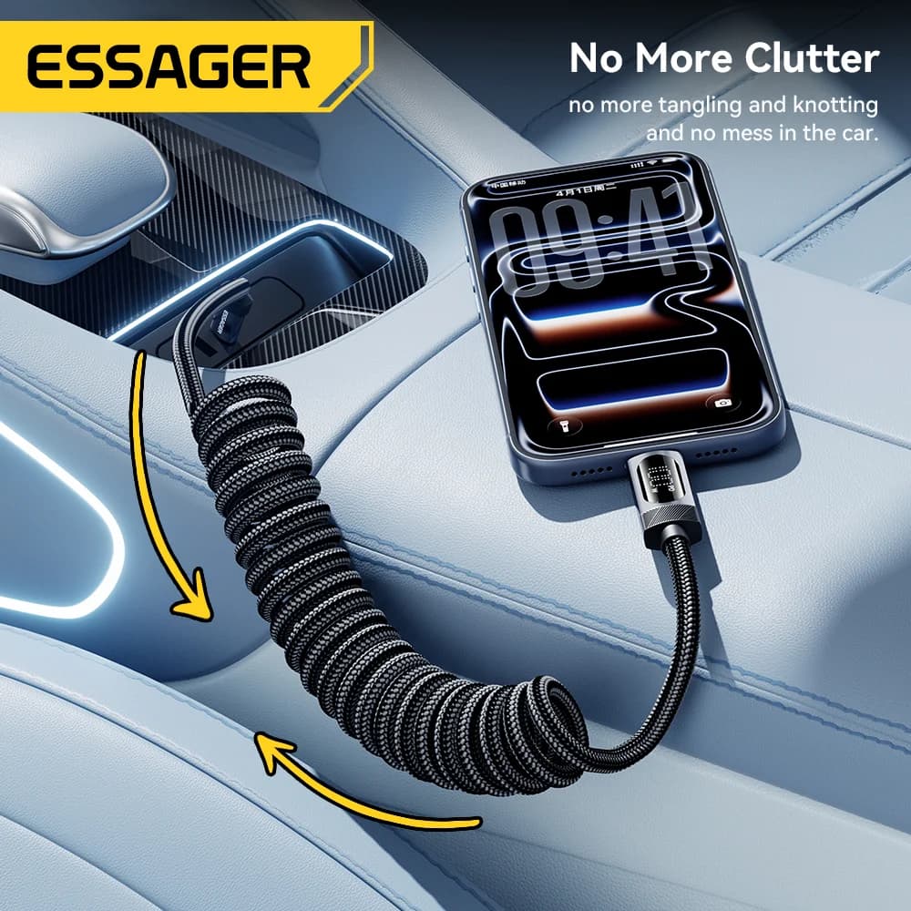 100W Yaylı USB-C to USB-C Araç Kablosu