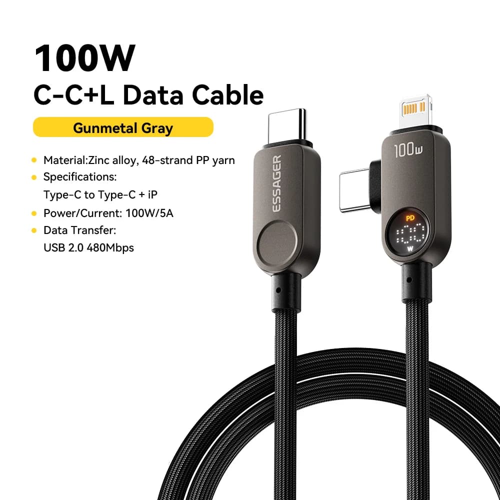 2'si 1 Arada USB-C to Lightning Kablo, 100W PD