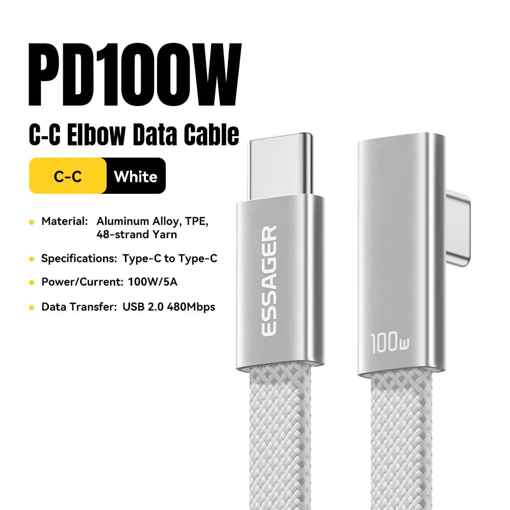 100W Açılı USB-C Hızlı Şarj Kablosu