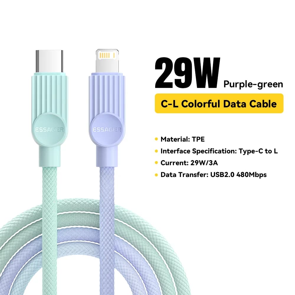 Renkli USB-C'den Lightning'e Kablo, 29W PD