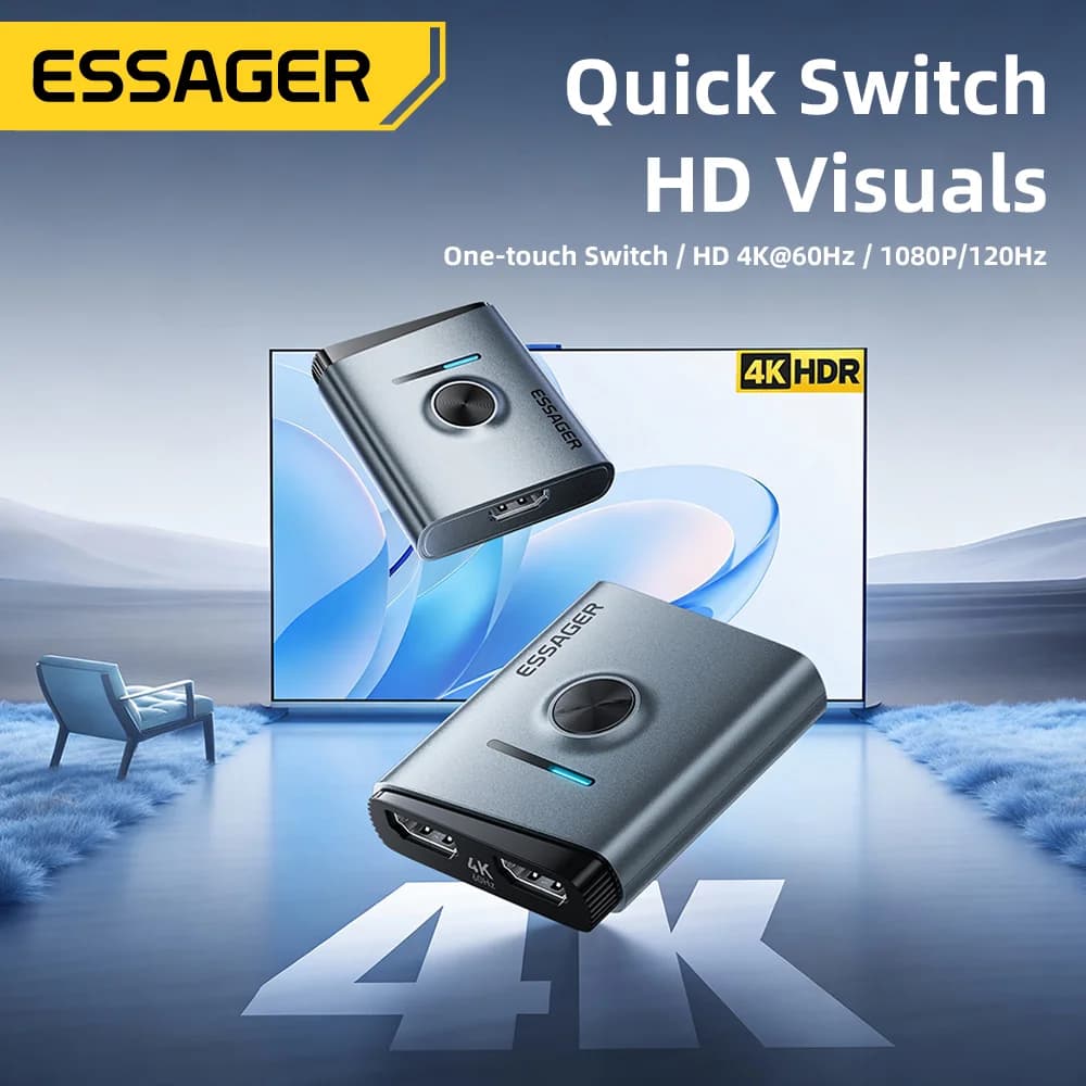 4K 60Hz HDMI Switcher 2'si 1 Arada Splitter Adaptör
