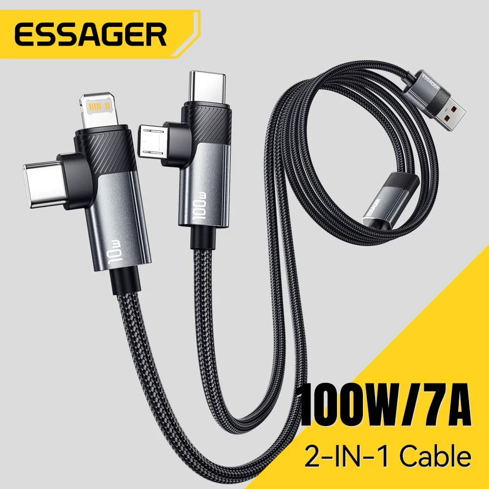 2'si 1 Arada 100W Hızlı Şarj Kablosu Type-C ve Lightning