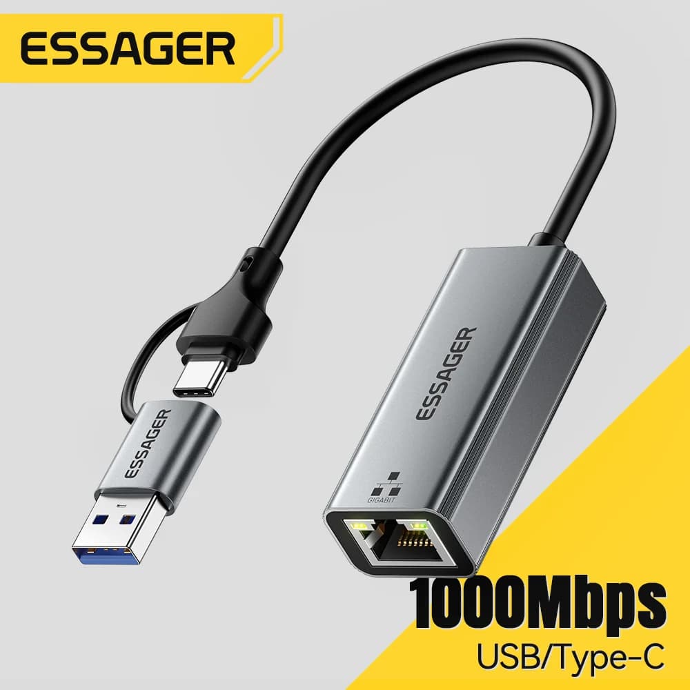 2'si 1 Arada USB-A/Type-C'den RJ45 Gigabit Ethernet Adaptörü