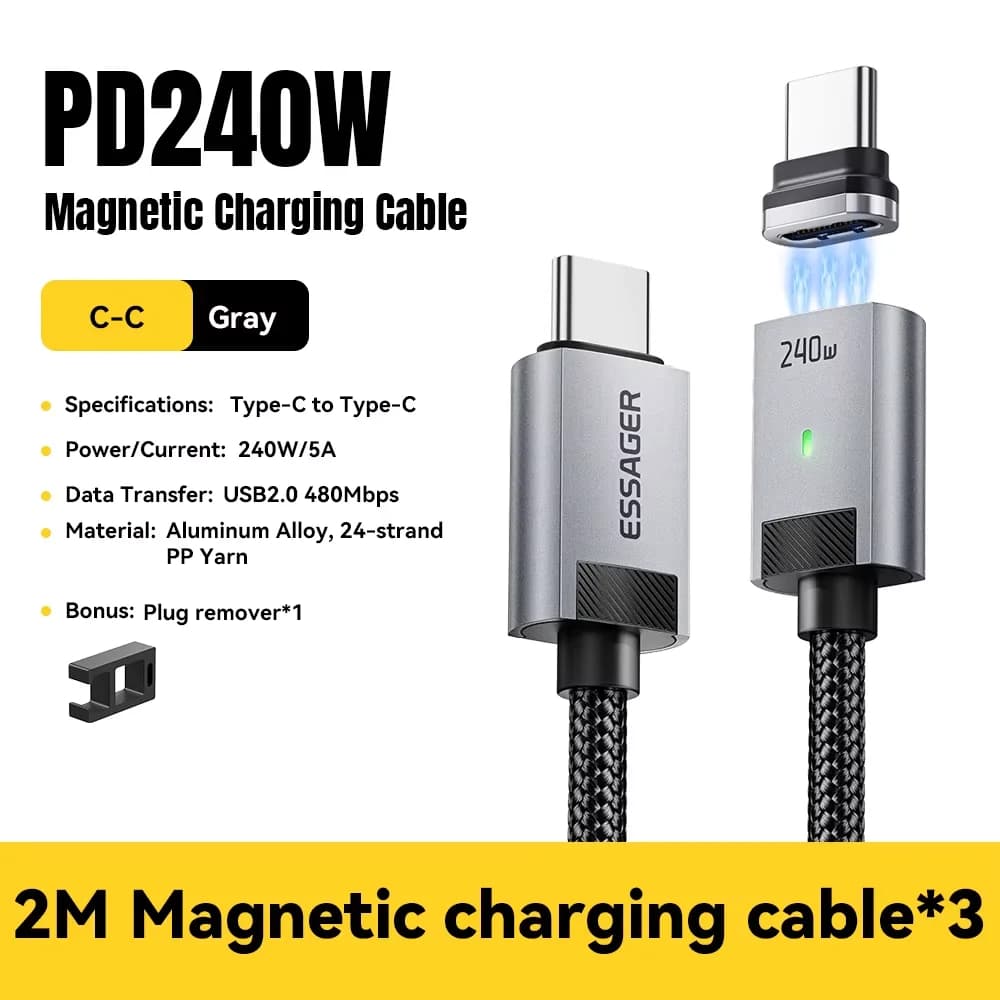 240W Manyetik USB-C to USB-C Şarj Kablosu