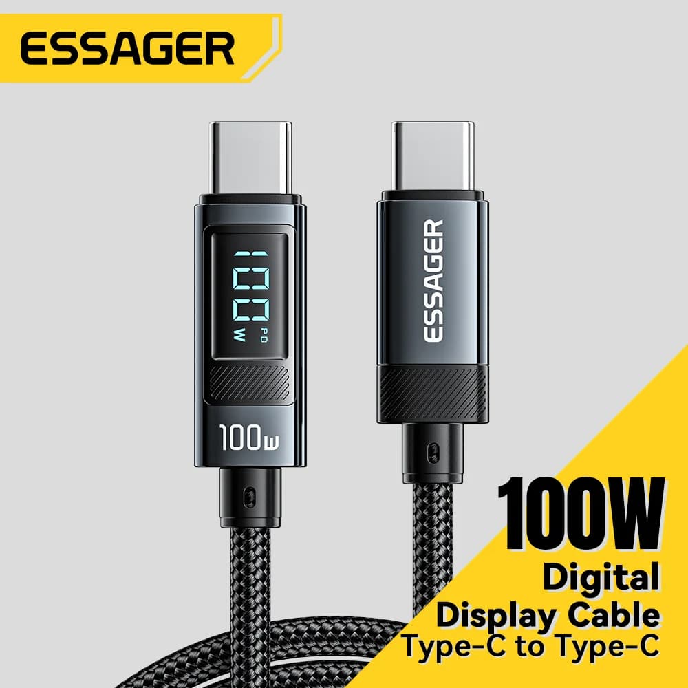 LED Ekranlı 90° Açıya Sahip 100W USB Type-C Kablo