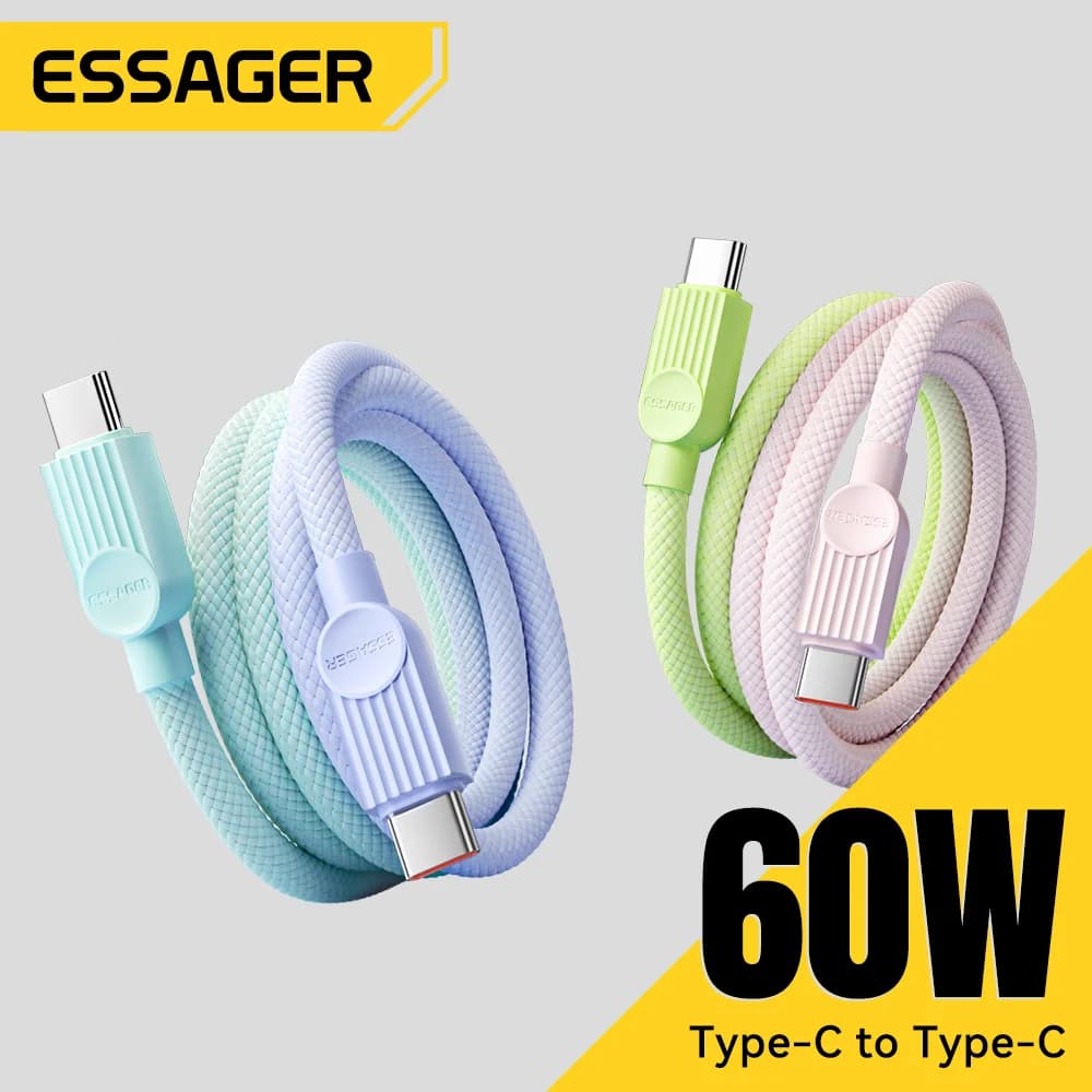 60W Renkli USB-C to USB-C Hızlı Şarj Kablosu
