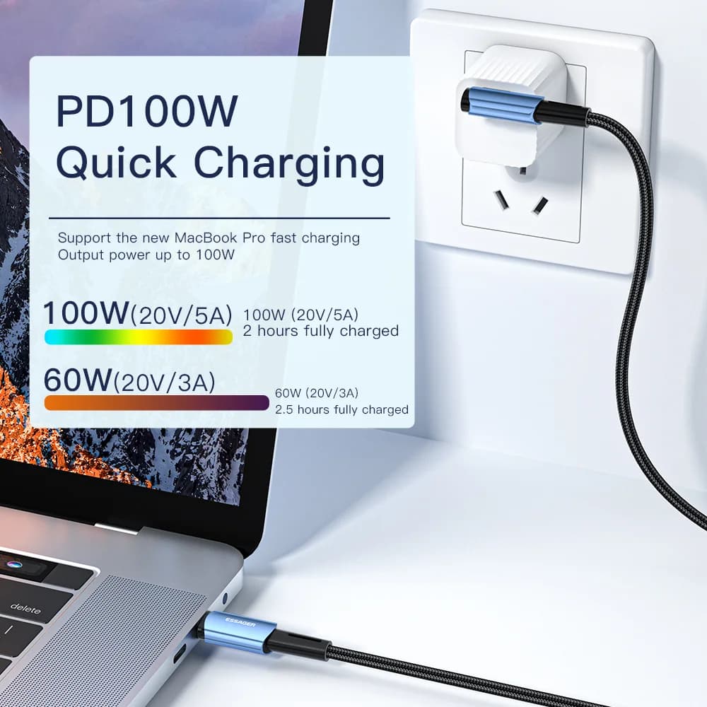100W 90-Derece USB-C'den USB-C'ye Hızlı Şarj Kablosu