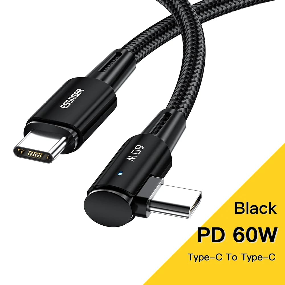100W 90-Derece USB-C'den USB-C'ye Hızlı Şarj Kablosu