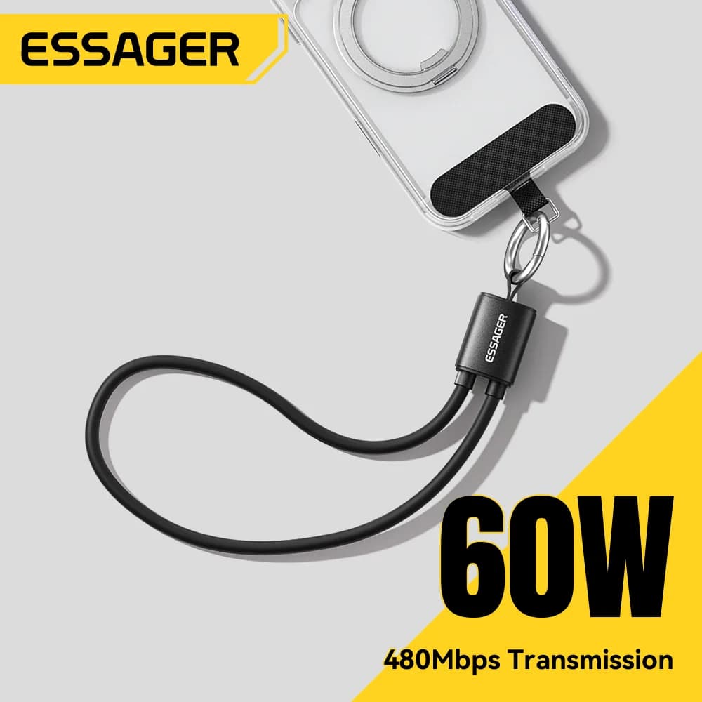 60W Kısa USB-C to USB-C Askılı Kablo