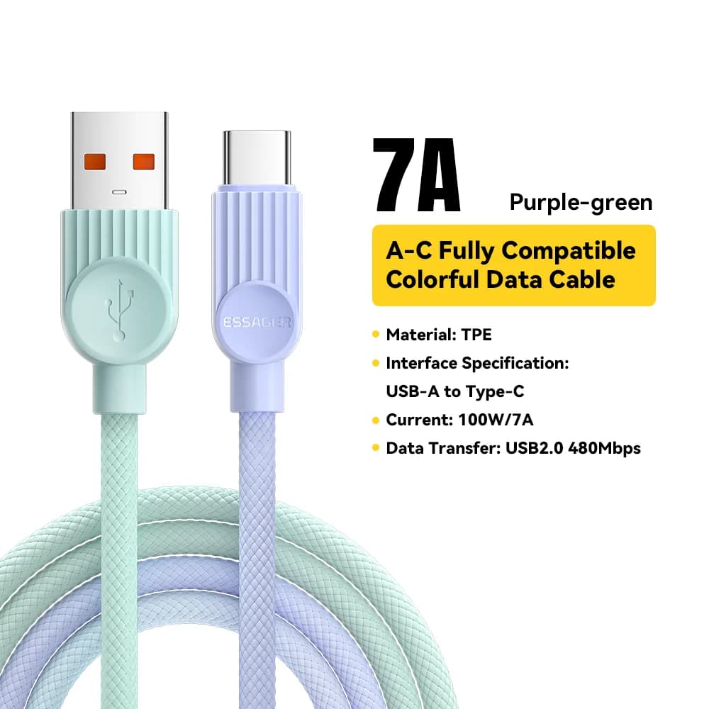 60W Renkli USB-C to USB-C Hızlı Şarj Kablosu