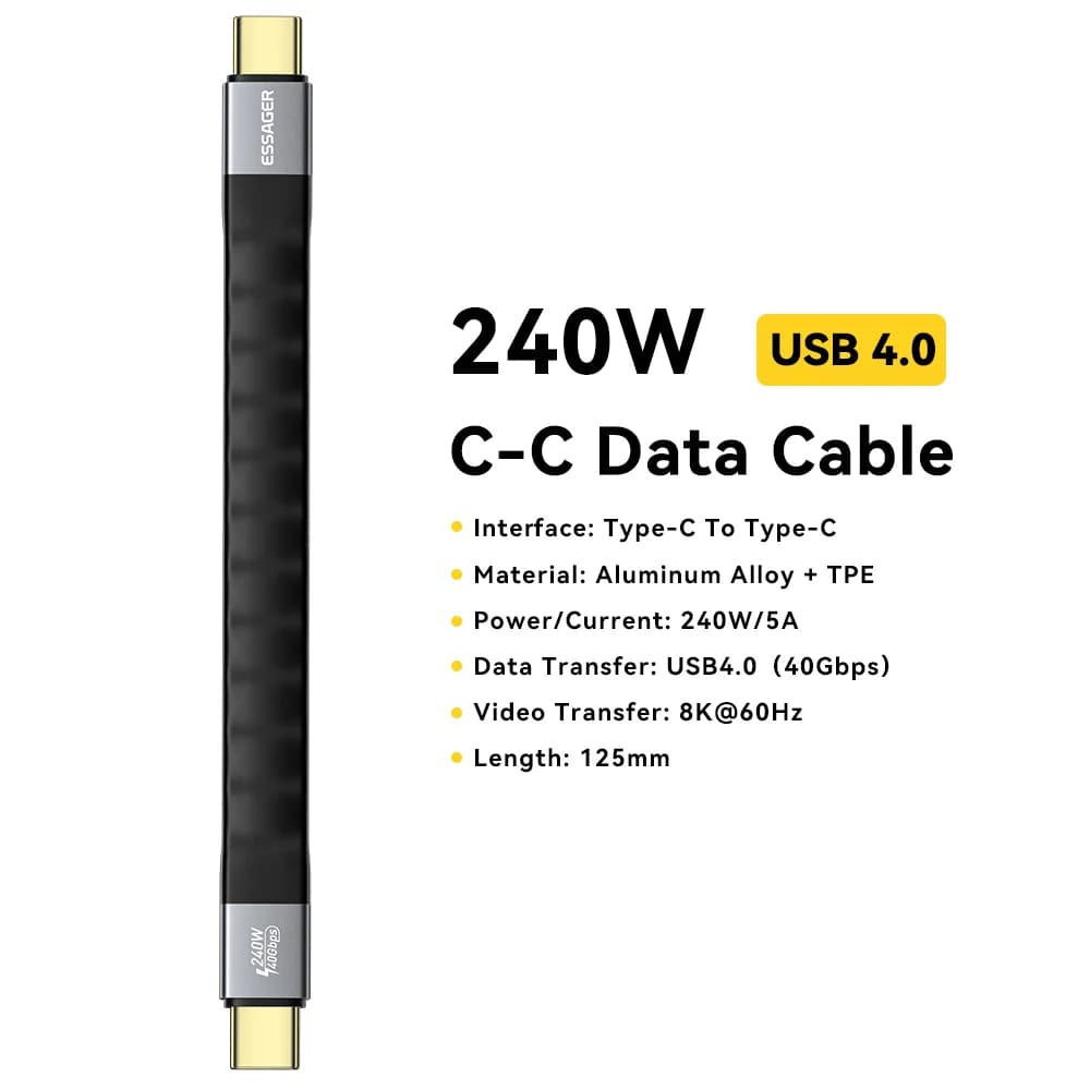USB 4.0 Type-C Kablo, 240W PD, 8K Görüntü