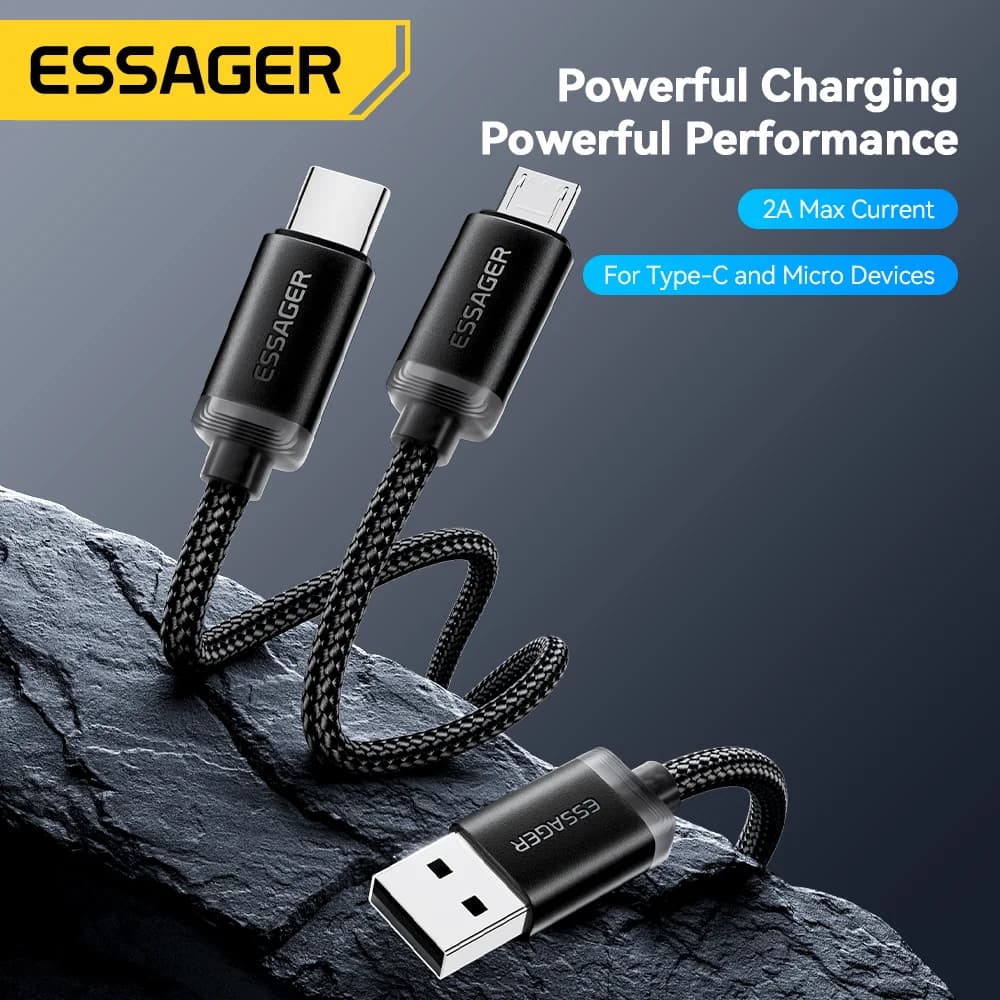 2'si Bir Arada USB Type-C ve Micro USB Hızlı Şarj Kablosu