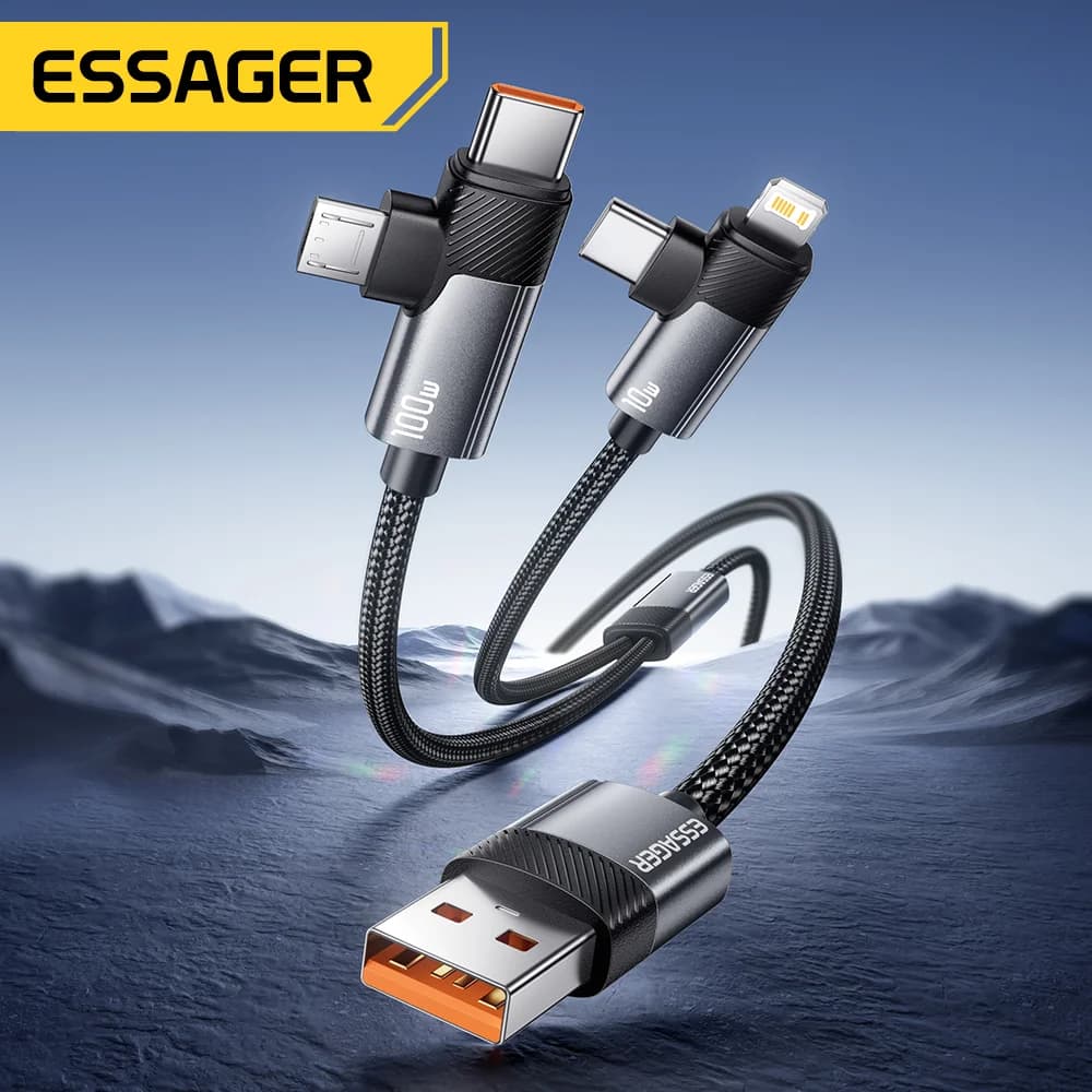2'si 1 Arada 100W Hızlı Şarj Kablosu Type-C ve Lightning