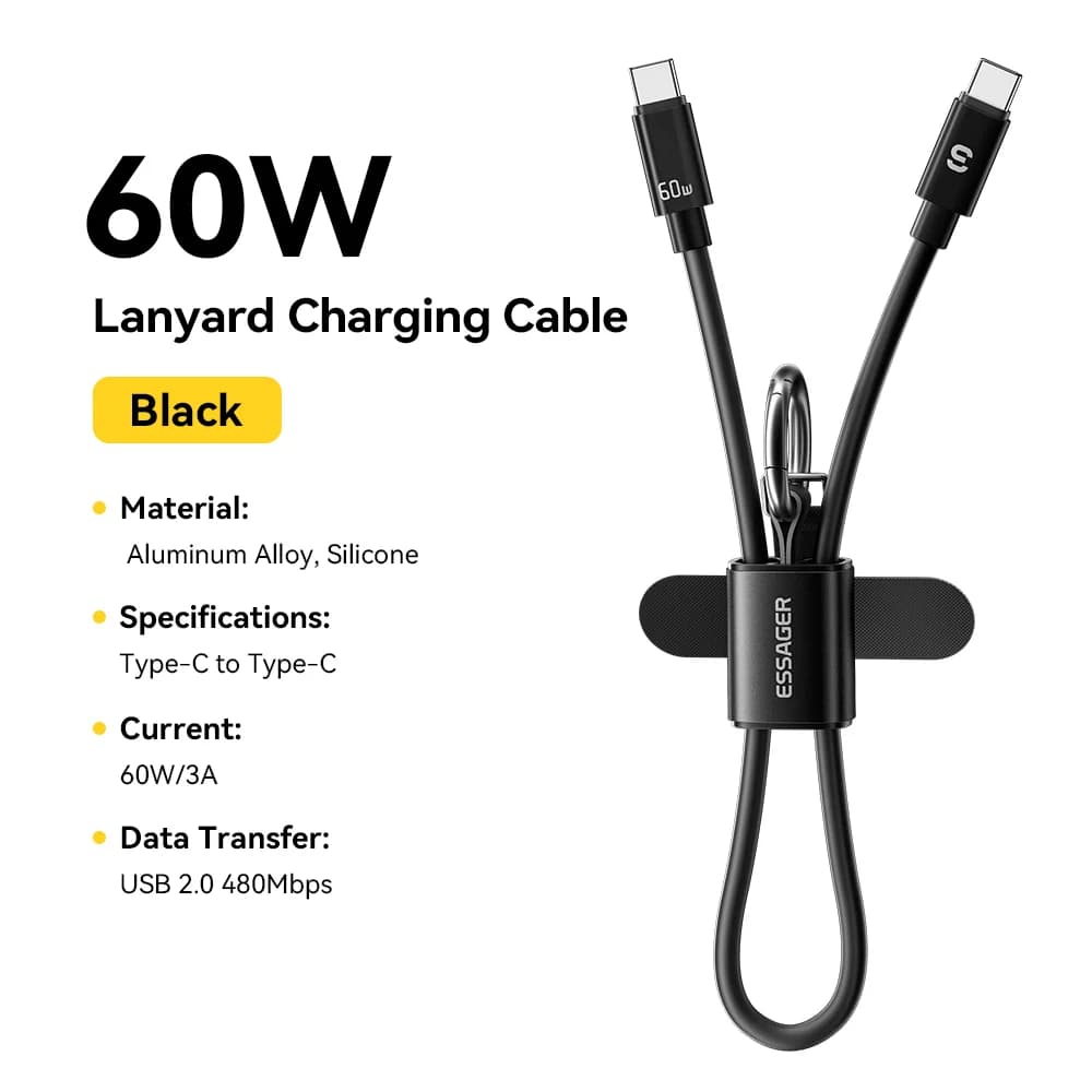 60W Kısa USB-C to USB-C Askılı Kablo