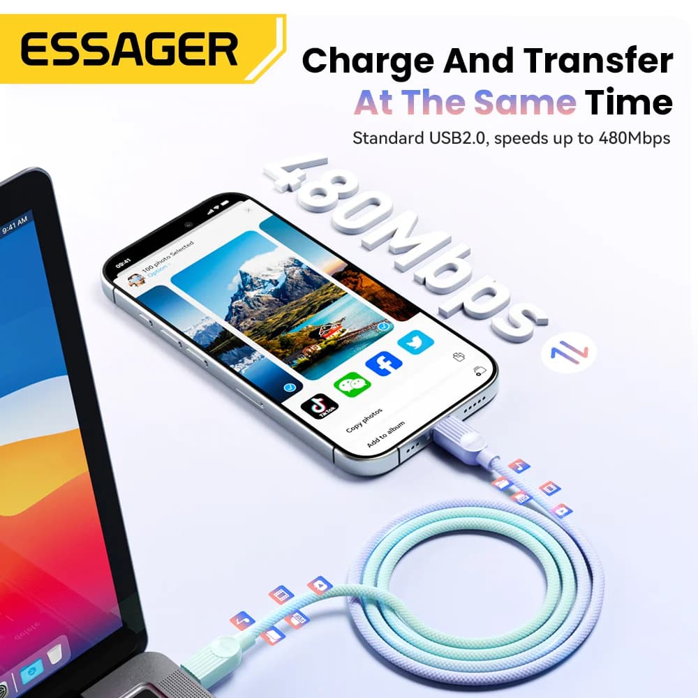 60W Renkli USB-C to USB-C Hızlı Şarj Kablosu