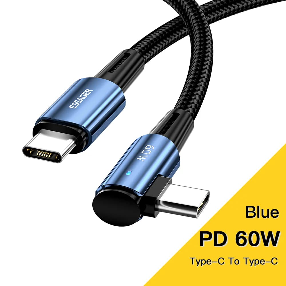 100W 90-Derece USB-C'den USB-C'ye Hızlı Şarj Kablosu