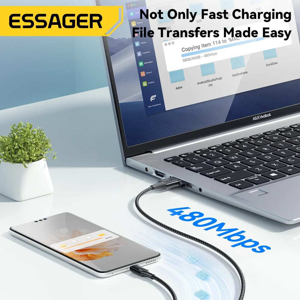 100W 3'ü Bir Arada USB-C to Lightning Şarj Kablosu