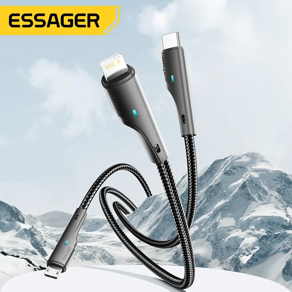 3'ü 1 Arada Çoklu Şarj Kablosu USB-C Micro USB Lightning