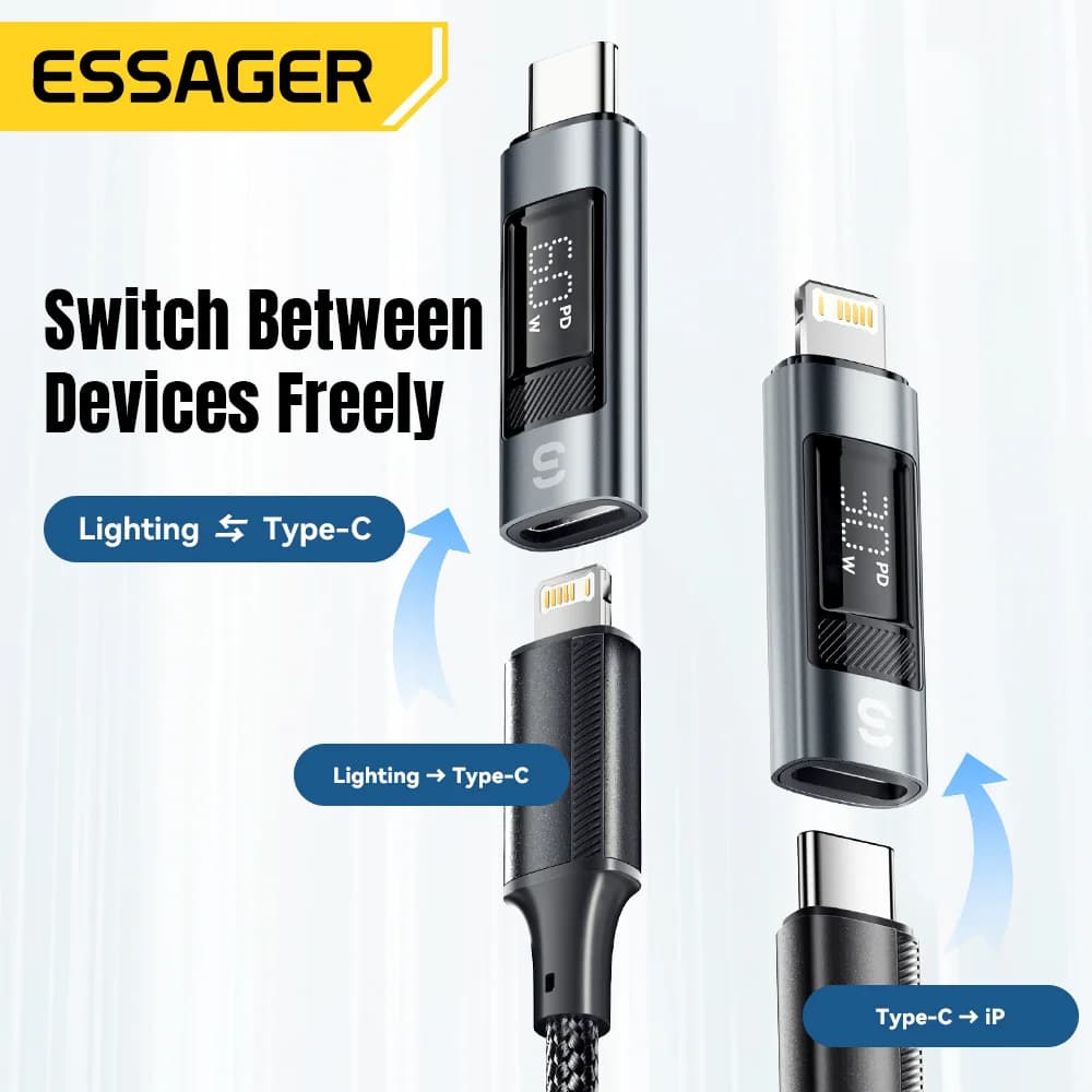 Dijital Ekranlı Lightning to USB-C OTG Adaptör