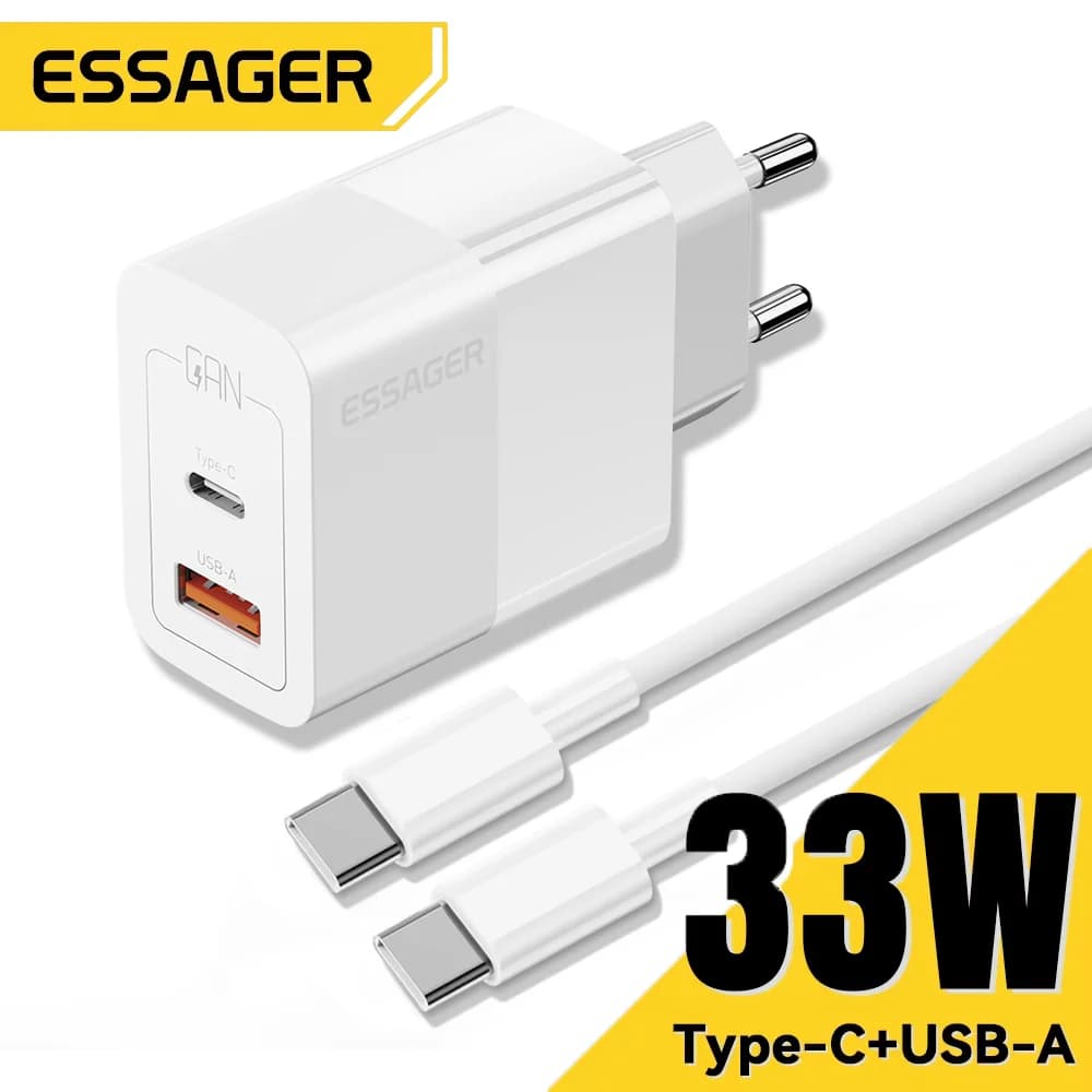 33W Çift Portlu Mini USB-C Hızlı Duvar Şarj Aleti