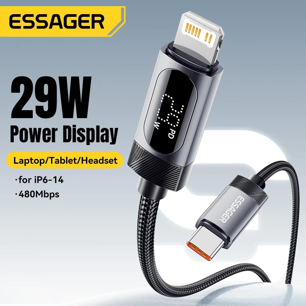 Dijital Ekranlı USB-C to Lightning Kablo, 29W PD