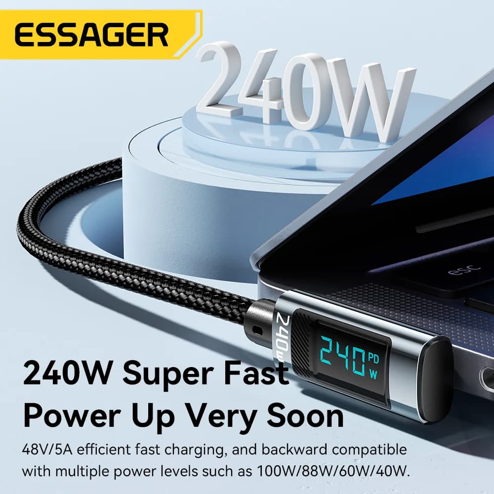 240W 90 Derece Açı USB-C to USB-C Kablo