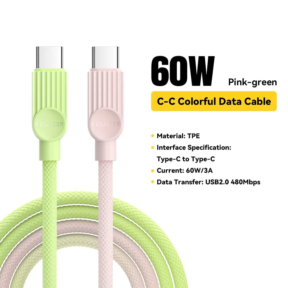 60W Renkli USB-C to USB-C Hızlı Şarj Kablosu
