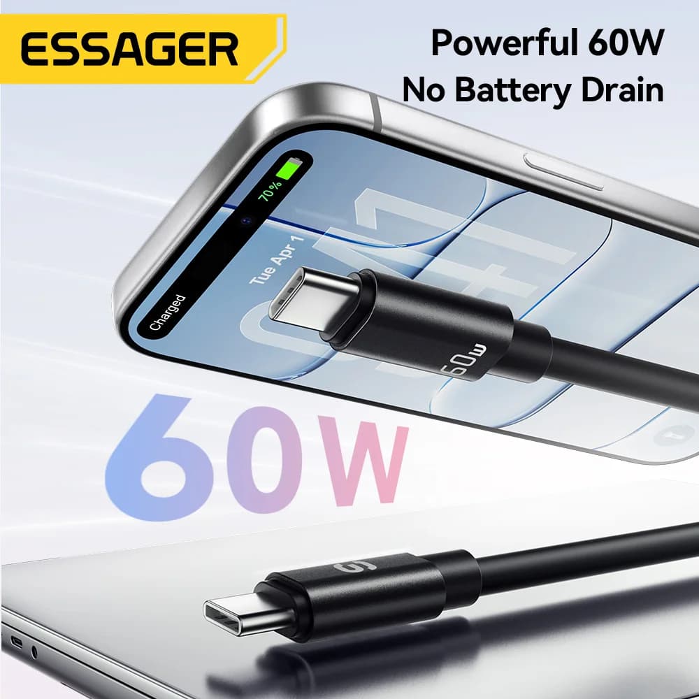 60W Kısa USB-C to USB-C Askılı Kablo