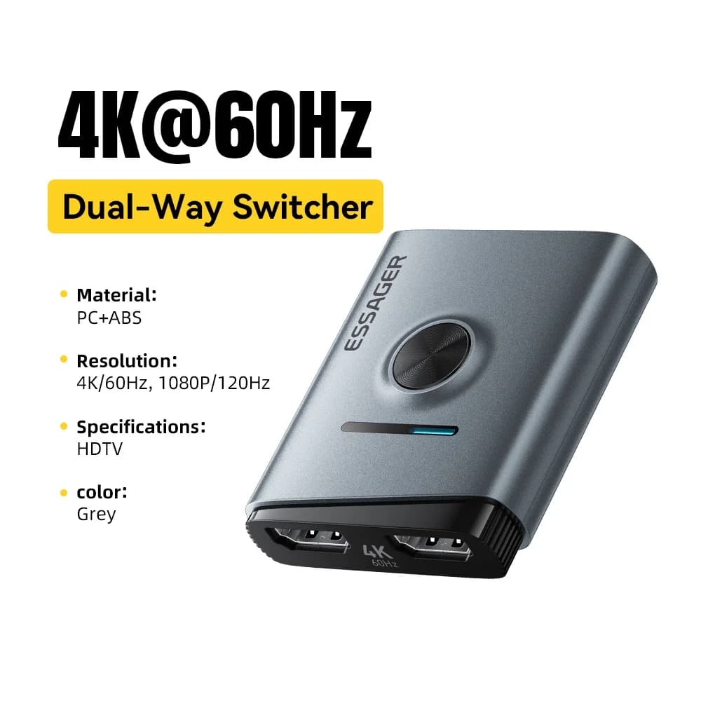4K 60Hz HDMI Switcher 2'si 1 Arada Splitter Adaptör