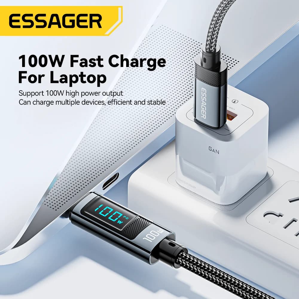 LED Ekranlı 90° Açıya Sahip 100W USB Type-C Kablo