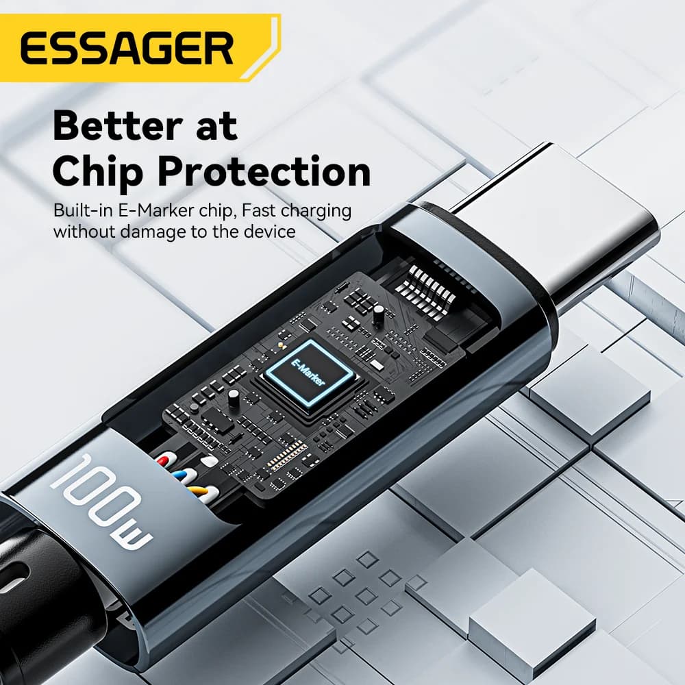 LED Ekranlı 90° Açıya Sahip 100W USB Type-C Kablo