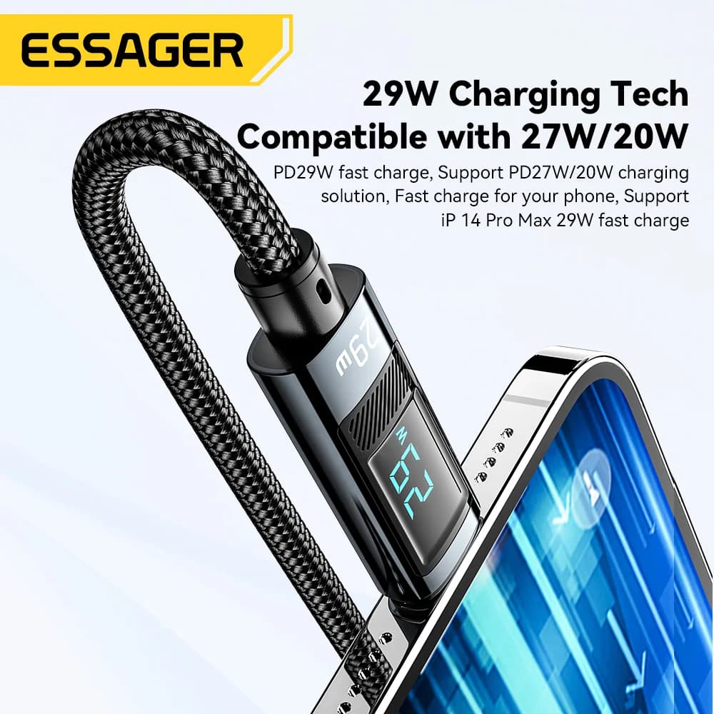Ekranlı USB-C'den Lightning'e PD Hızlı Şarj Kablosu
