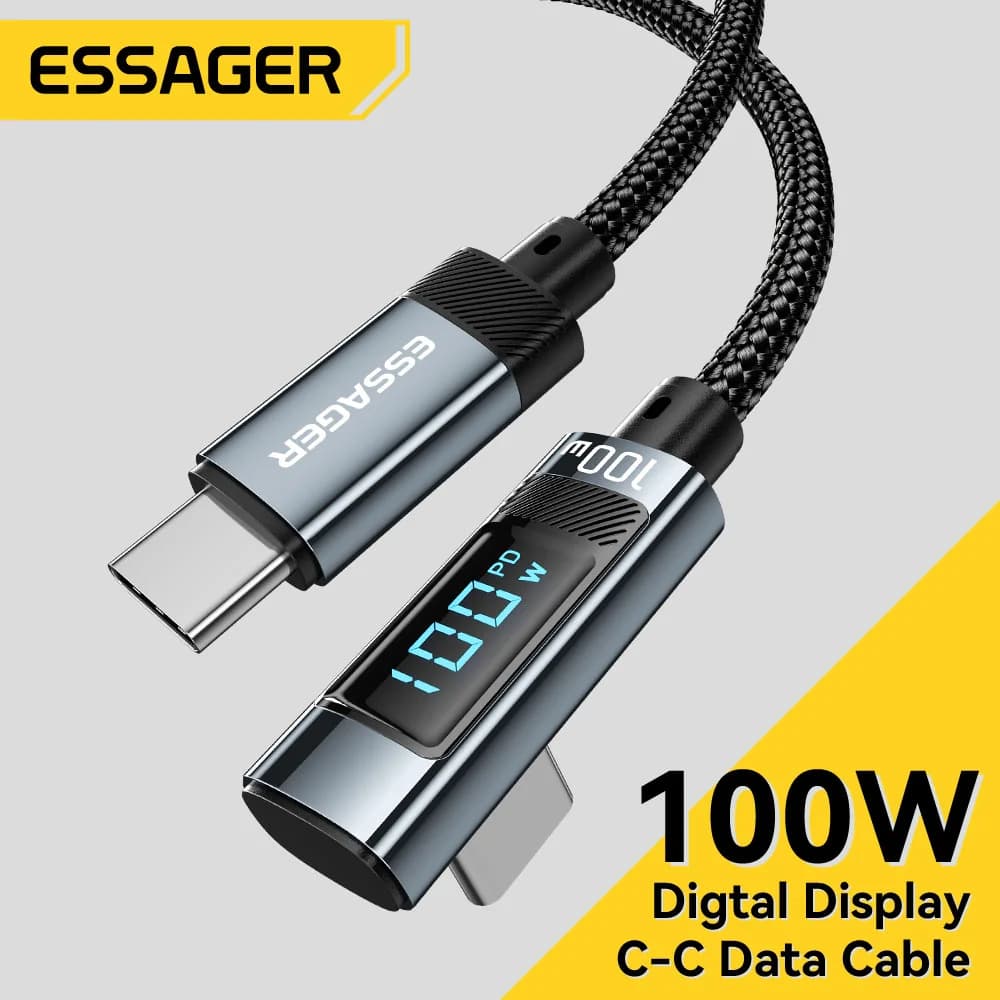 90° LED Ekranlı 100W USB Type-C to USB-C Kablo