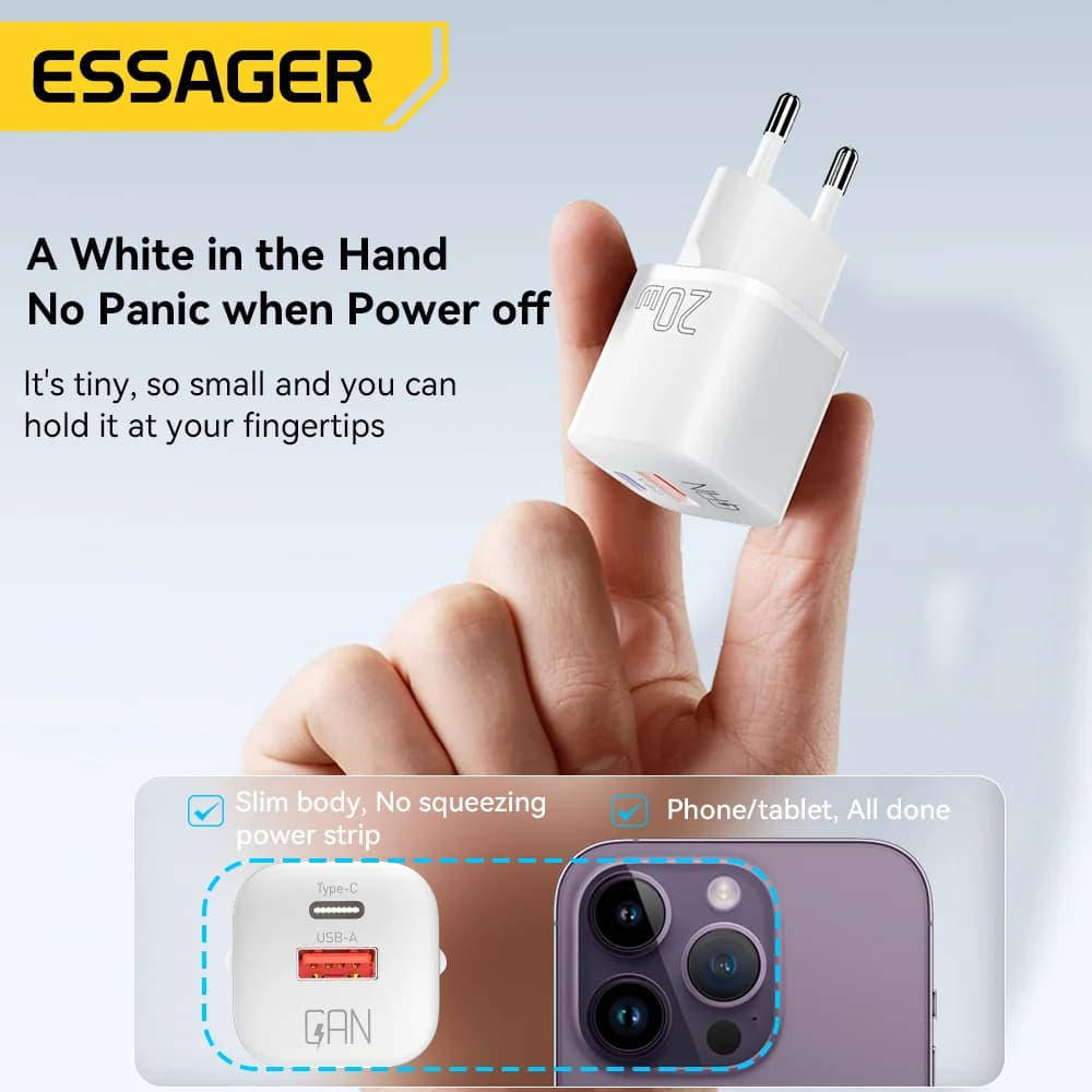 20W GaN USB-C PD Duvar Prizi Hızlı Şarj Adaptörü