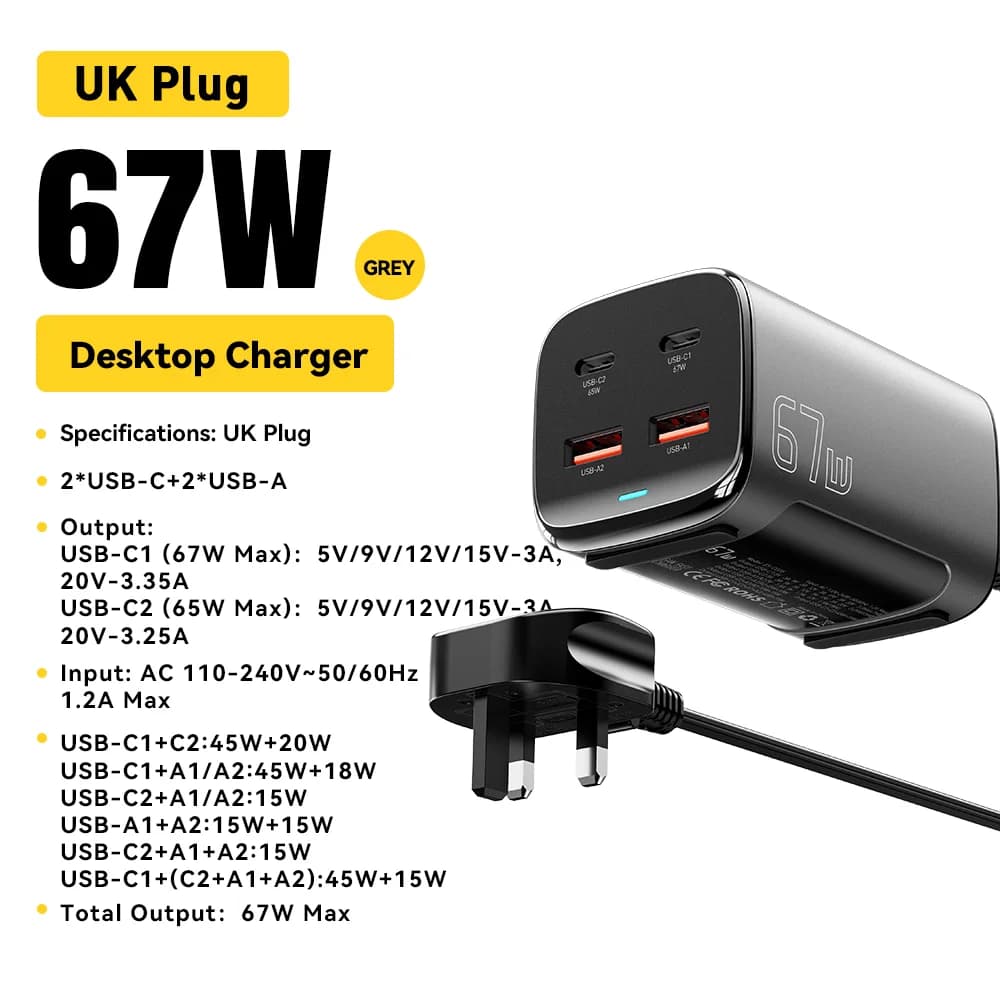 67W GaN USB-C Masaüstü Hızlı Şarj Cihazı